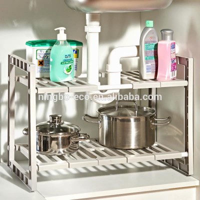 Over / Under the Sink Adjustable Kitchen Dish Drainer Plastic Shelf Storage Rack Organizer